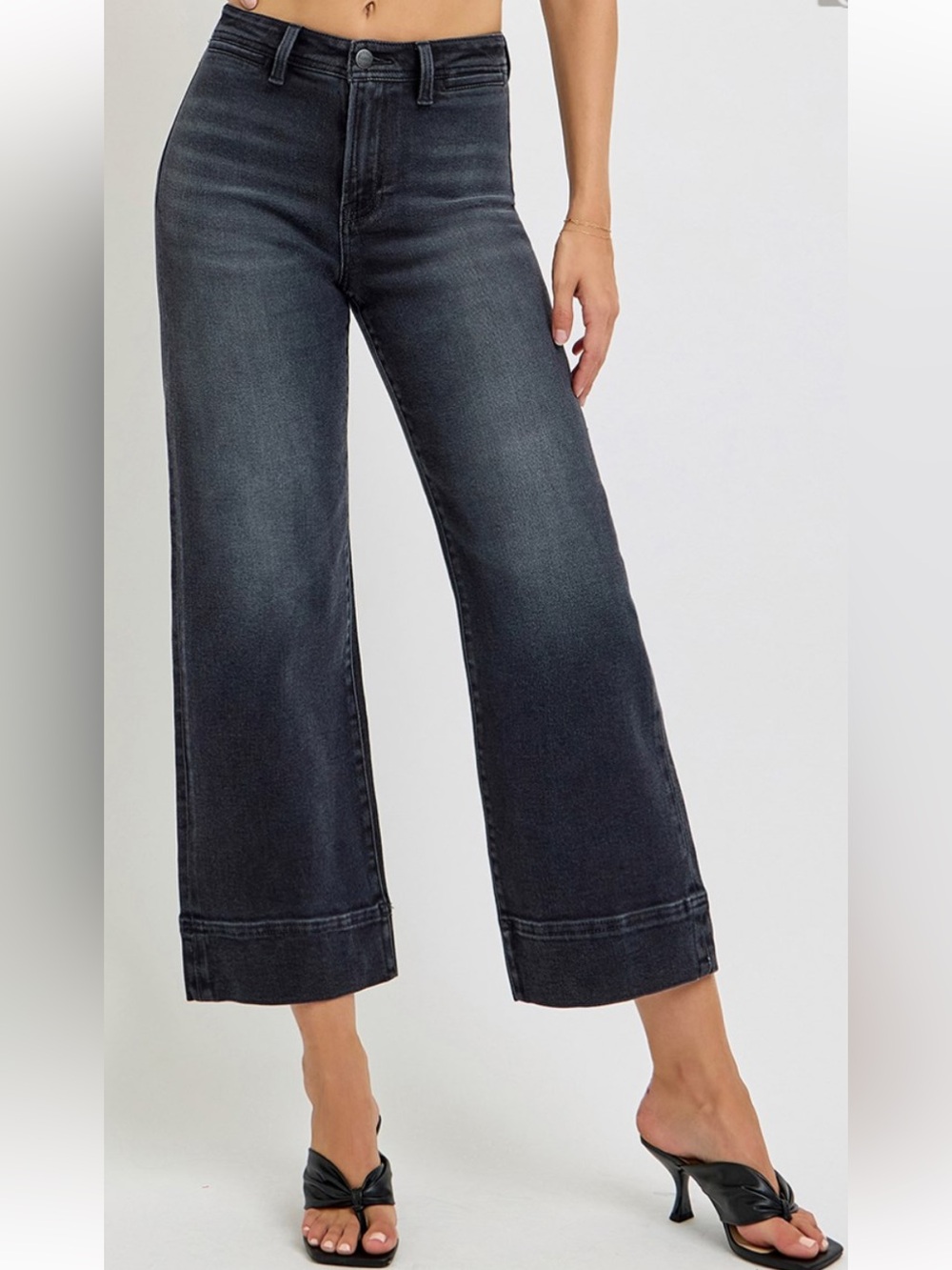 High-Rise Wide Leg Jeans — Washed Black